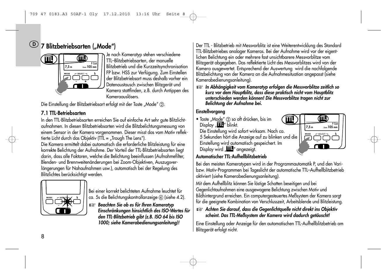 Metz MECABLITZ 50 AF-1 digital Olympus User Manual | Page 8 / 166