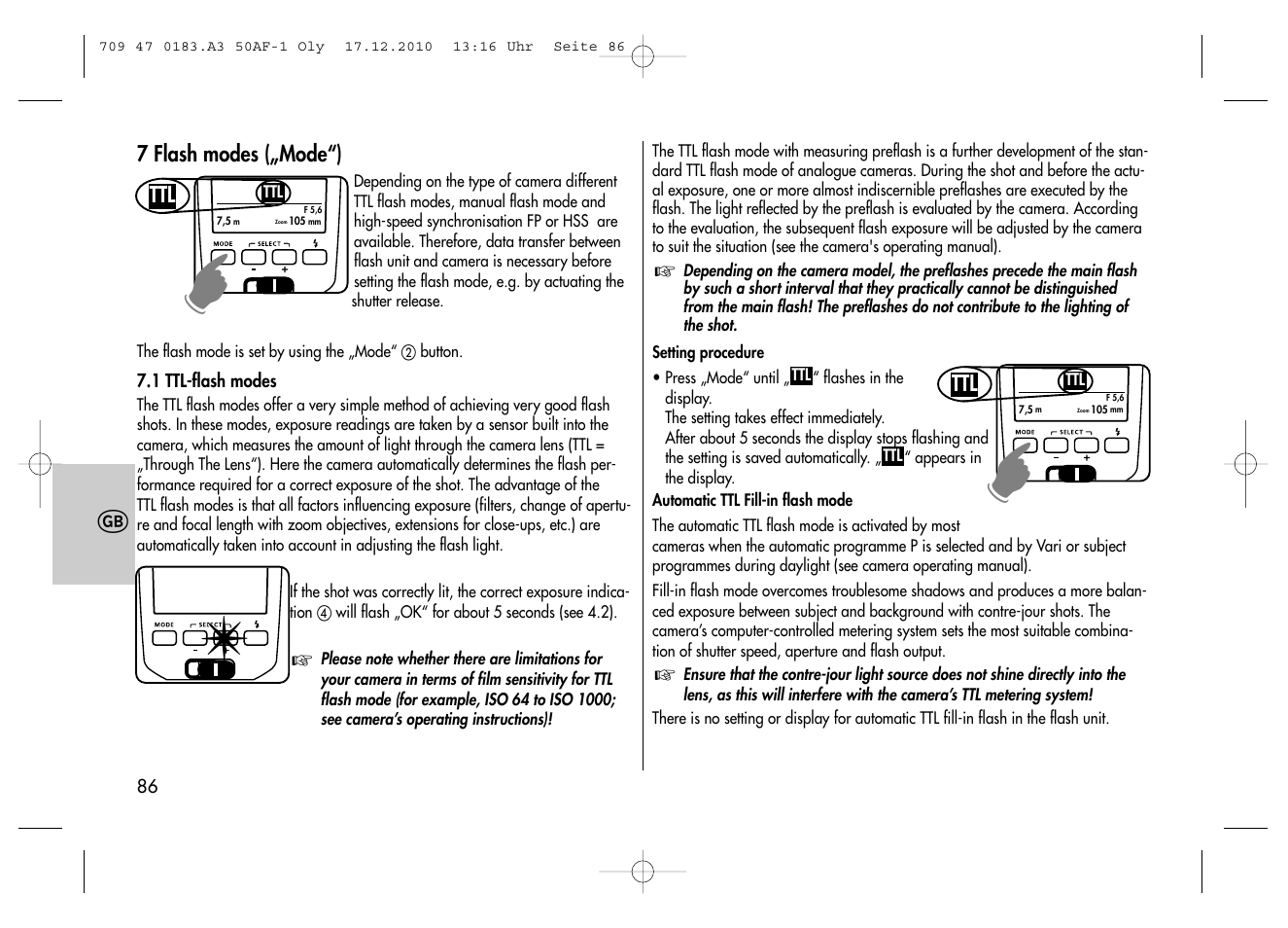 Metz MECABLITZ 50 AF-1 digital Olympus User Manual | Page 86 / 166