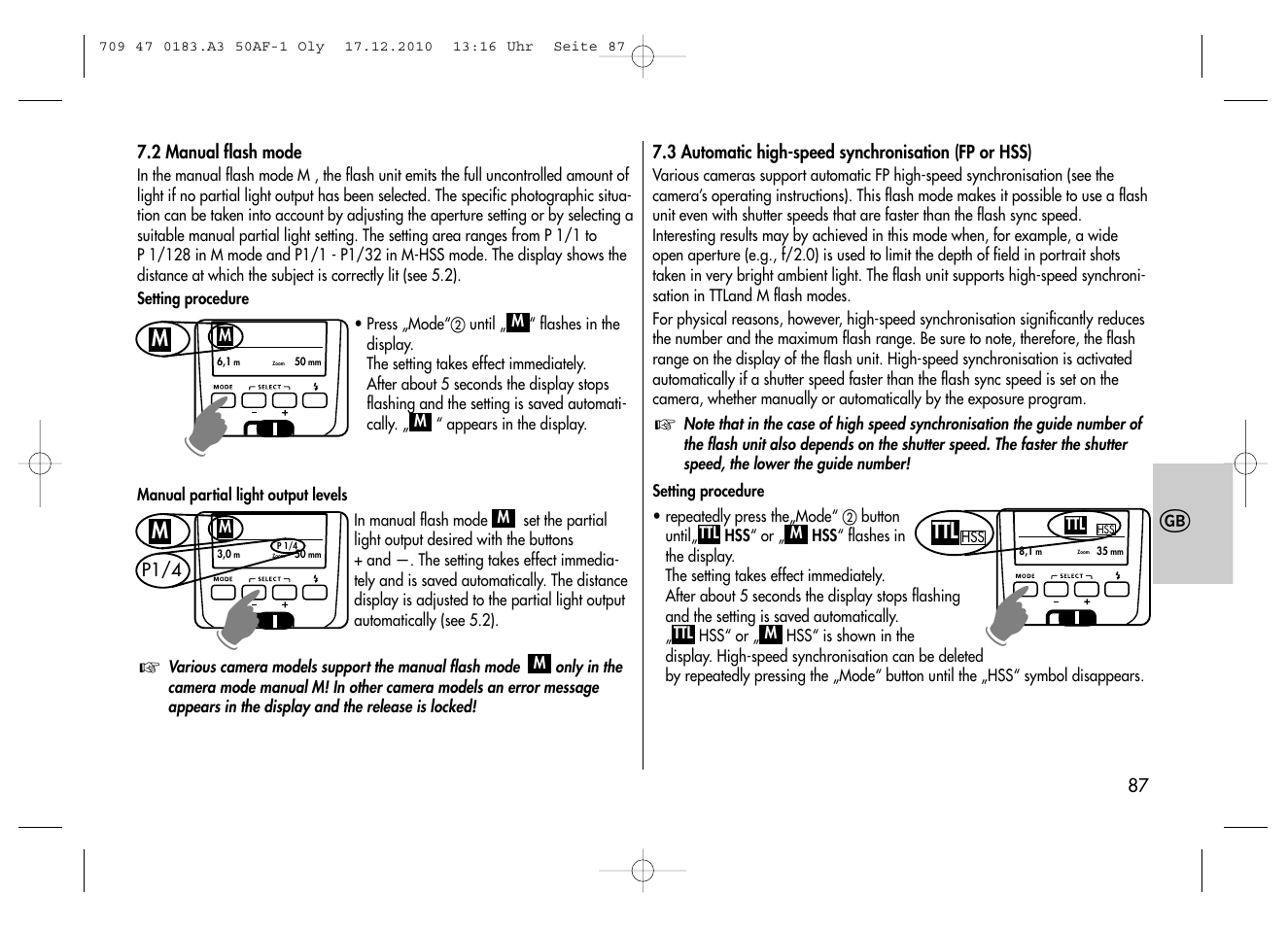 Metz MECABLITZ 50 AF-1 digital Olympus User Manual | Page 87 / 166