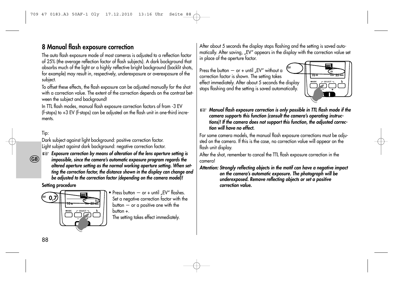 Metz MECABLITZ 50 AF-1 digital Olympus User Manual | Page 88 / 166