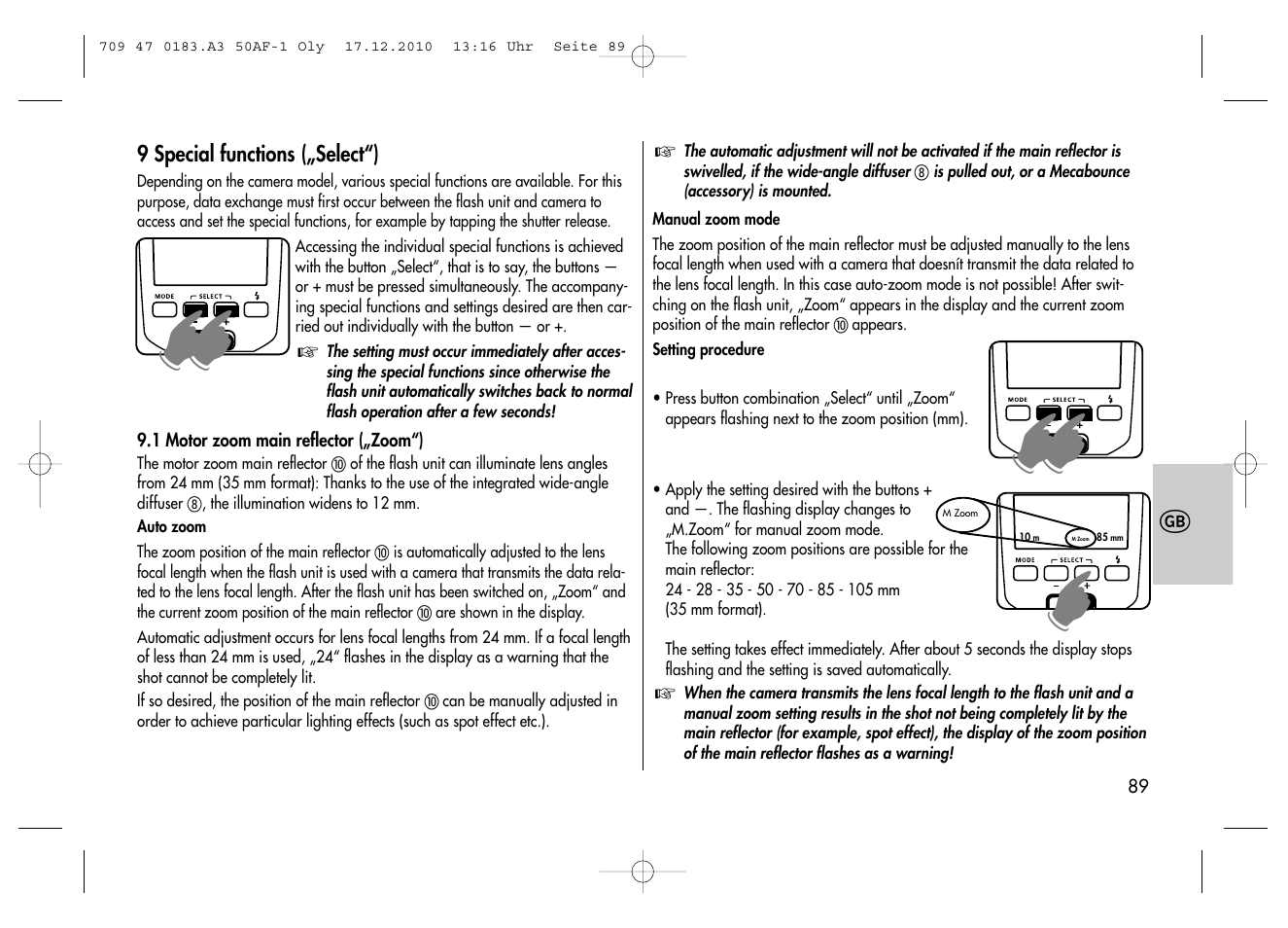 Metz MECABLITZ 50 AF-1 digital Olympus User Manual | Page 89 / 166