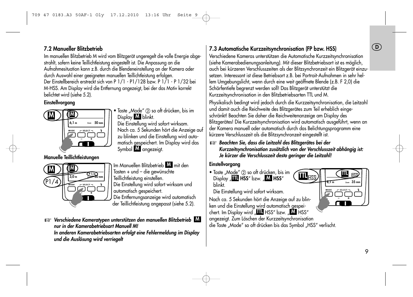 Metz MECABLITZ 50 AF-1 digital Olympus User Manual | Page 9 / 166