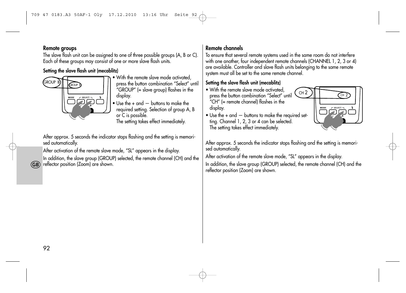 Metz MECABLITZ 50 AF-1 digital Olympus User Manual | Page 92 / 166