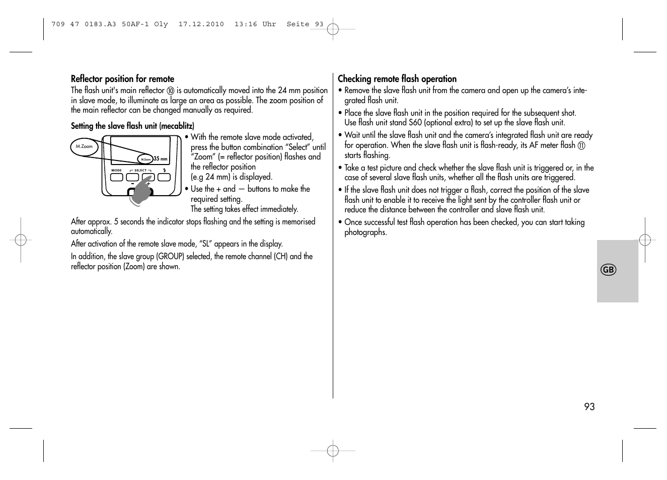 Metz MECABLITZ 50 AF-1 digital Olympus User Manual | Page 93 / 166