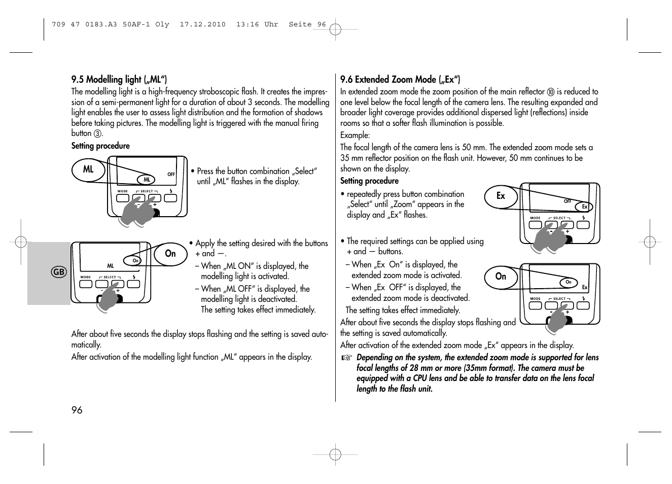 Metz MECABLITZ 50 AF-1 digital Olympus User Manual | Page 96 / 166