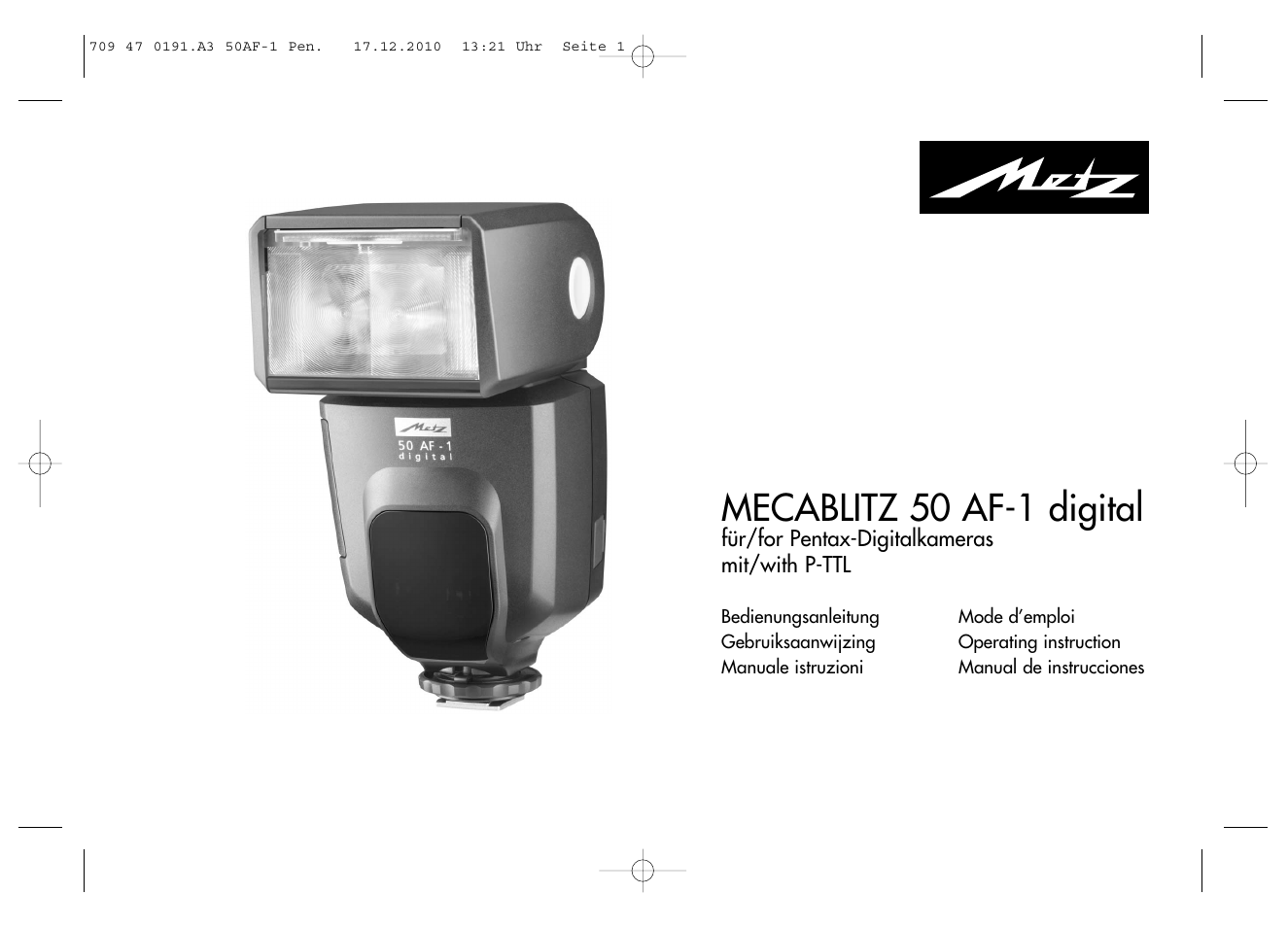 Metz MECABLITZ 50 AF-1 digital Pentax User Manual | 182 pages