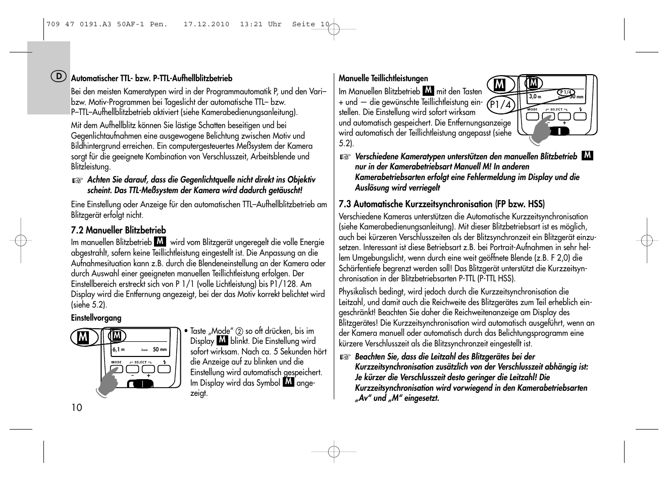 Metz MECABLITZ 50 AF-1 digital Pentax User Manual | Page 10 / 182