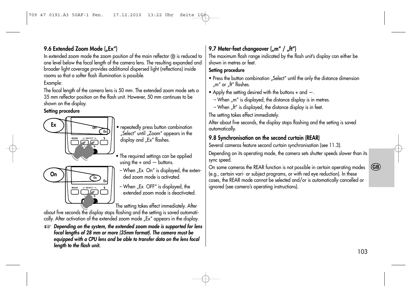 Metz MECABLITZ 50 AF-1 digital Pentax User Manual | Page 103 / 182