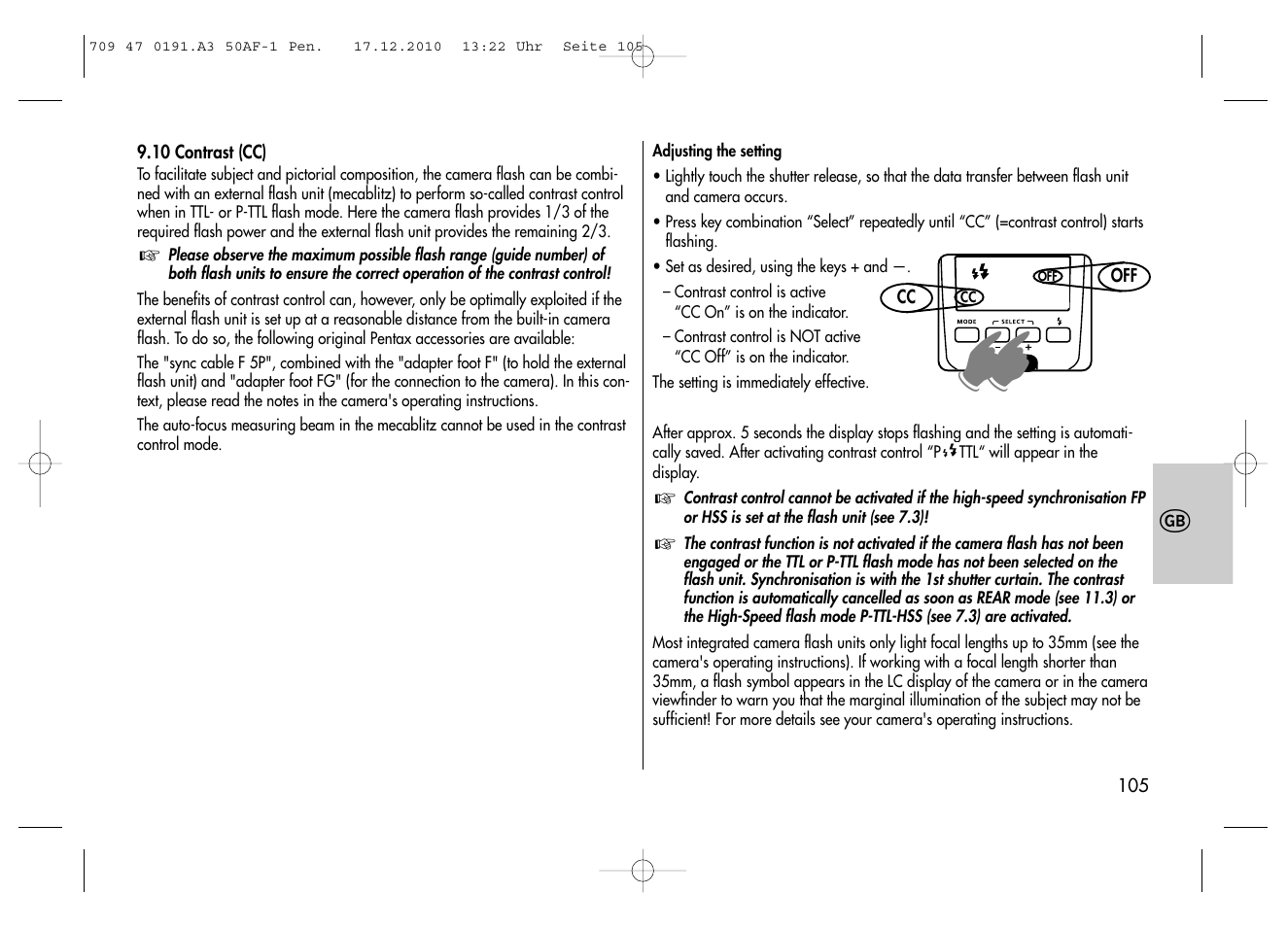 Metz MECABLITZ 50 AF-1 digital Pentax User Manual | Page 105 / 182