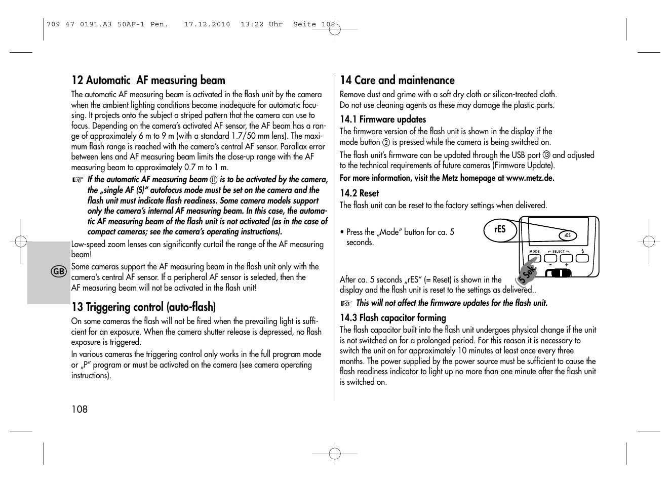 Metz MECABLITZ 50 AF-1 digital Pentax User Manual | Page 108 / 182
