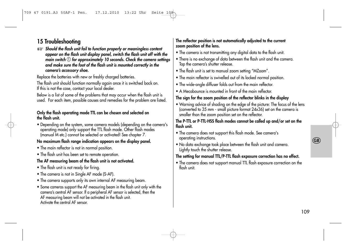Metz MECABLITZ 50 AF-1 digital Pentax User Manual | Page 109 / 182