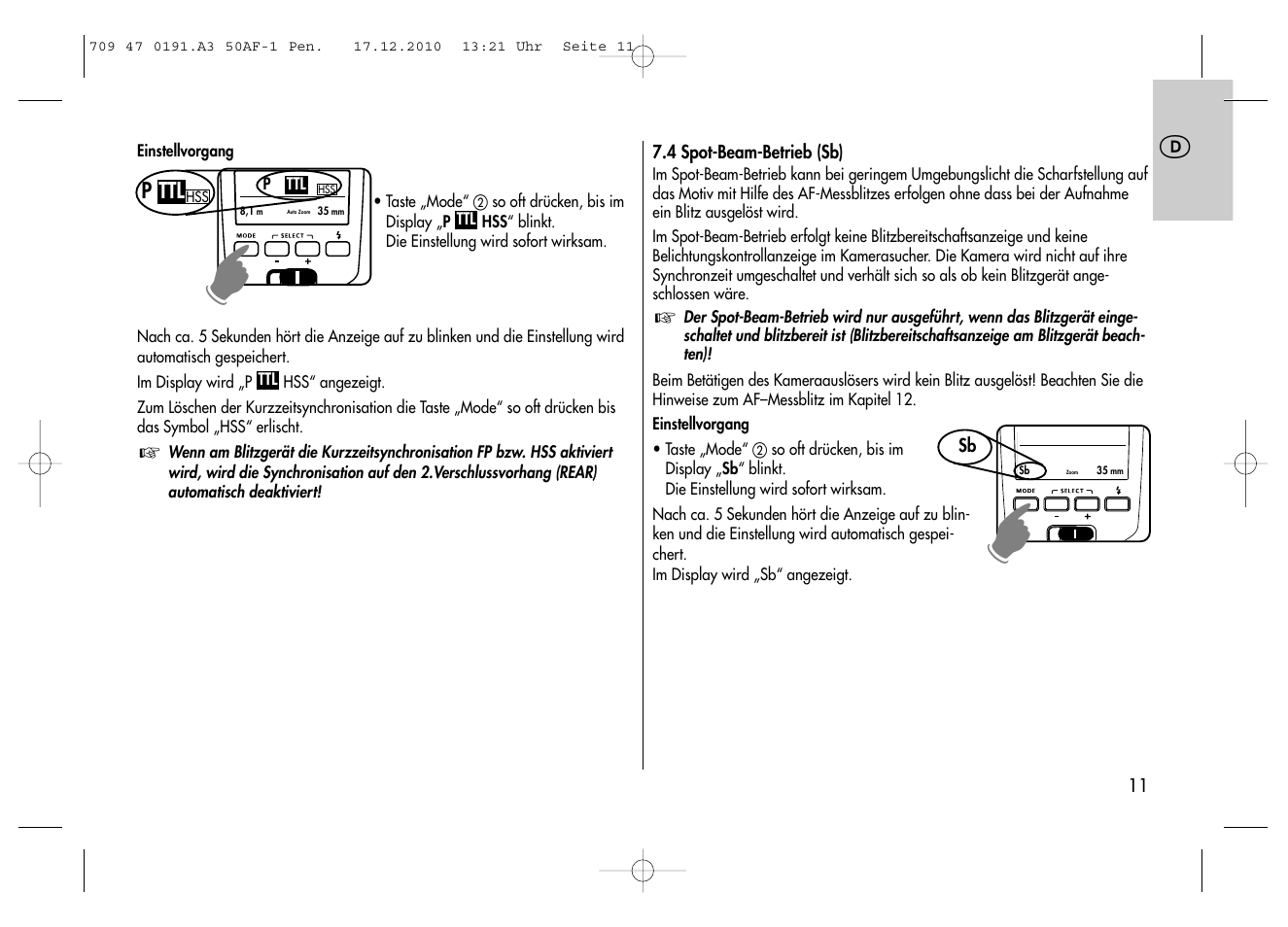 Metz MECABLITZ 50 AF-1 digital Pentax User Manual | Page 11 / 182