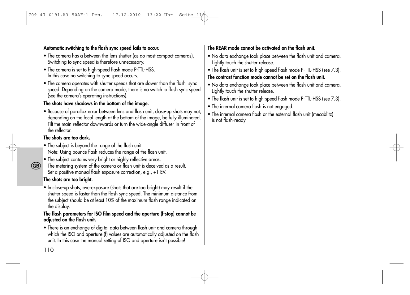 Metz MECABLITZ 50 AF-1 digital Pentax User Manual | Page 110 / 182
