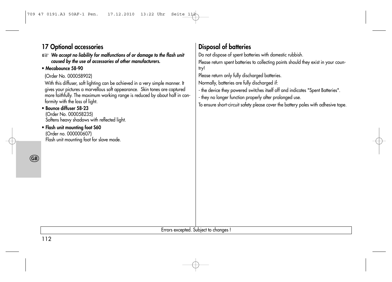 Metz MECABLITZ 50 AF-1 digital Pentax User Manual | Page 112 / 182