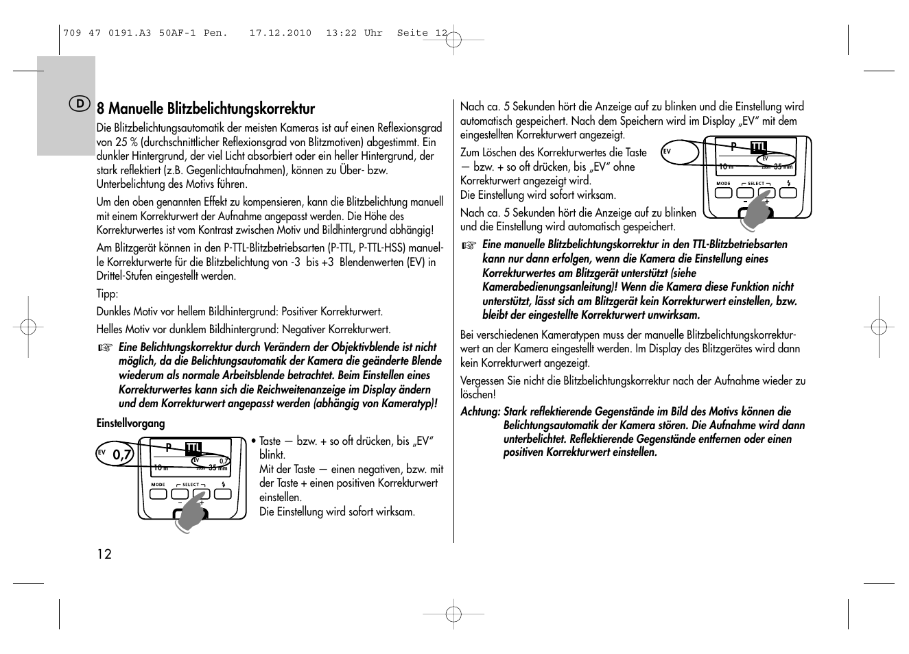Metz MECABLITZ 50 AF-1 digital Pentax User Manual | Page 12 / 182