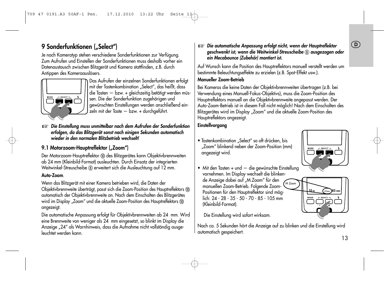 Metz MECABLITZ 50 AF-1 digital Pentax User Manual | Page 13 / 182