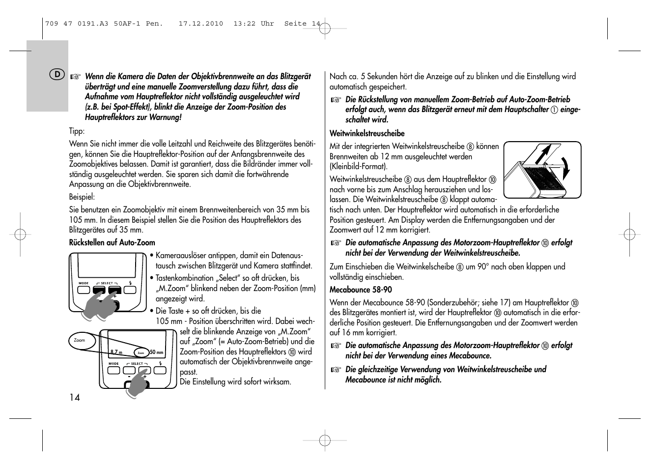 Metz MECABLITZ 50 AF-1 digital Pentax User Manual | Page 14 / 182