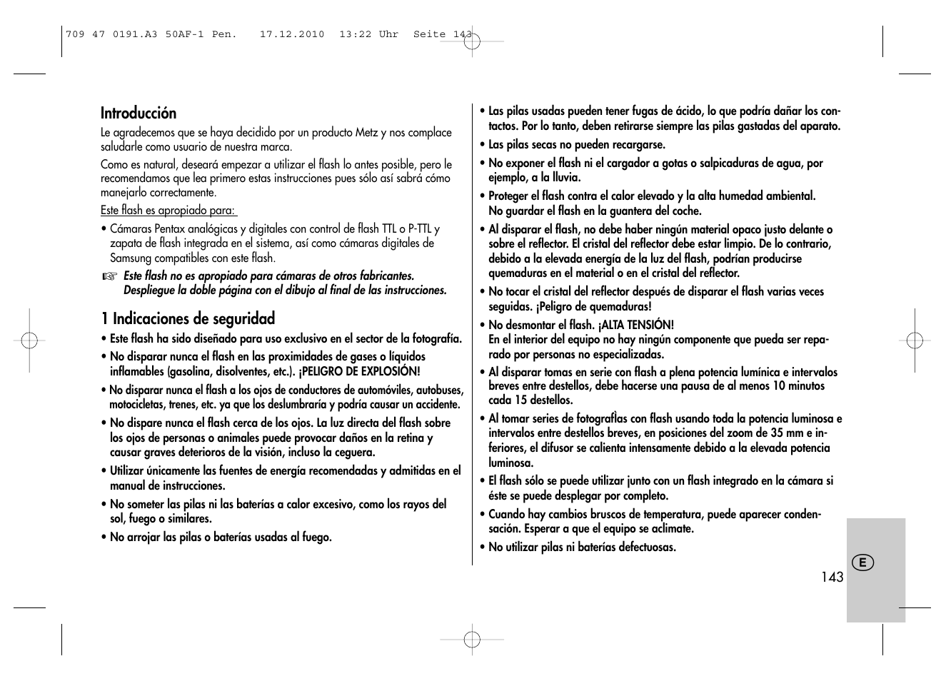 Metz MECABLITZ 50 AF-1 digital Pentax User Manual | Page 143 / 182
