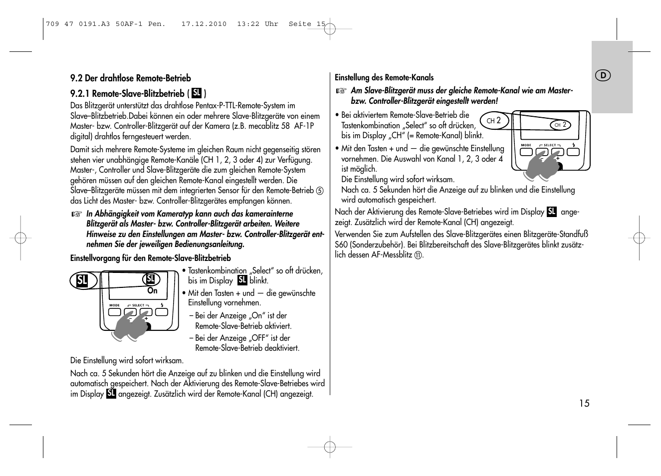 Metz MECABLITZ 50 AF-1 digital Pentax User Manual | Page 15 / 182