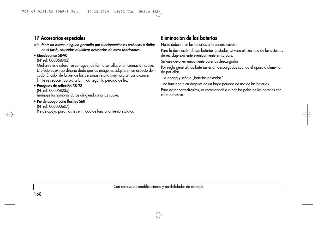Metz MECABLITZ 50 AF-1 digital Pentax User Manual | Page 168 / 182