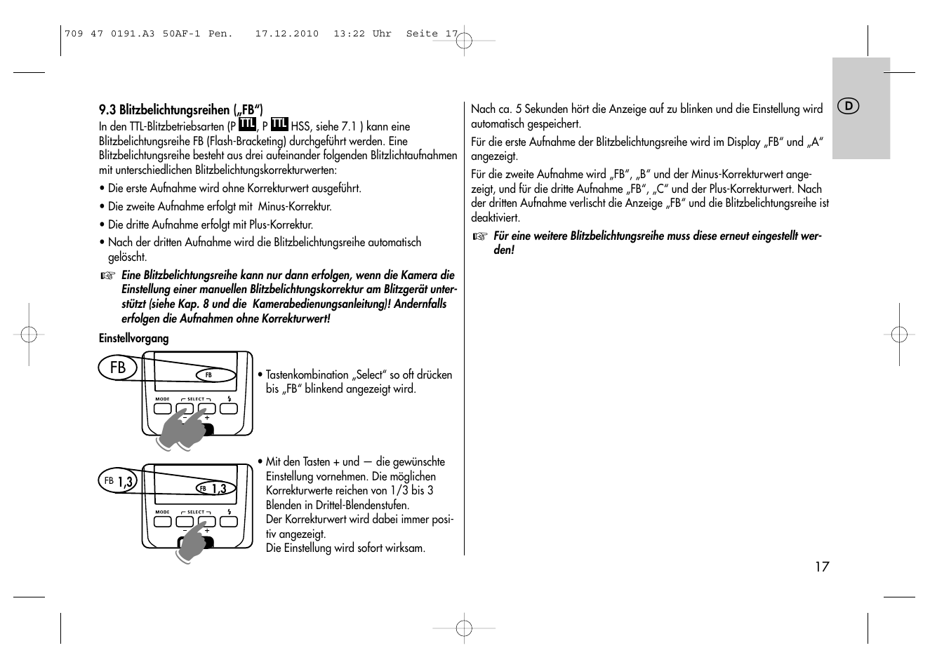 Metz MECABLITZ 50 AF-1 digital Pentax User Manual | Page 17 / 182