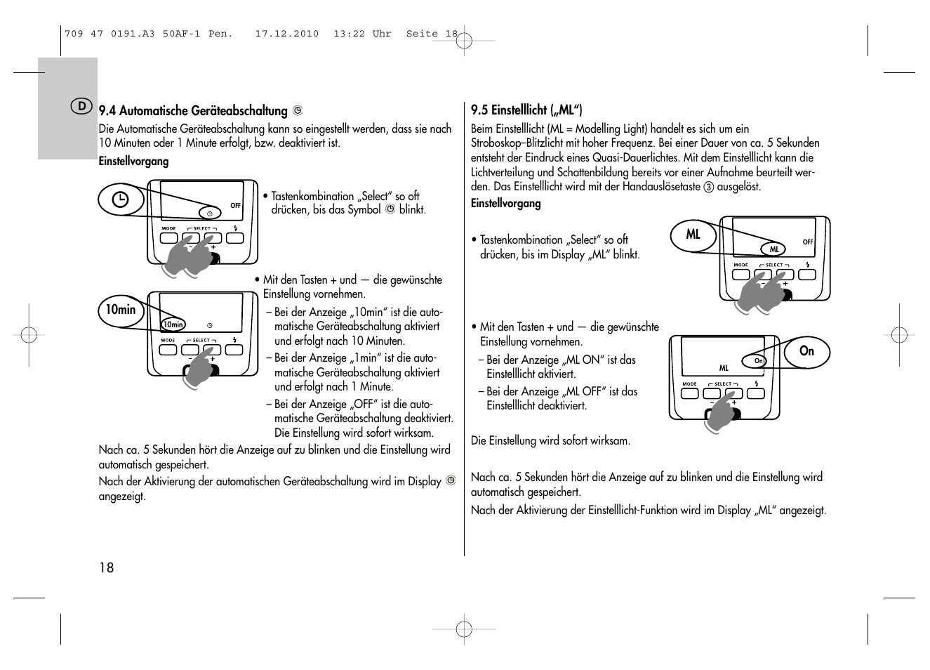 Metz MECABLITZ 50 AF-1 digital Pentax User Manual | Page 18 / 182