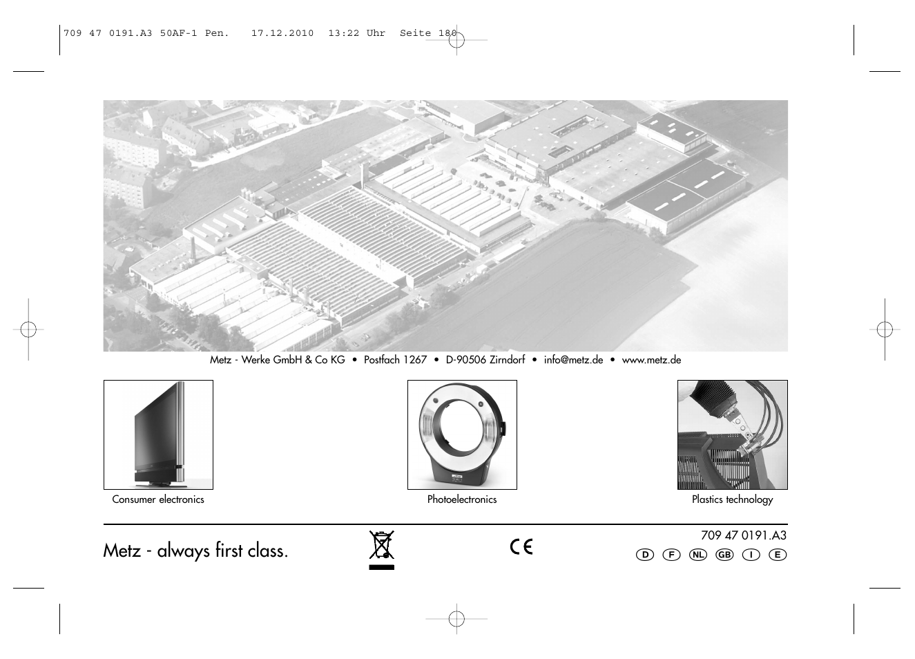 Metz - always first class | Metz MECABLITZ 50 AF-1 digital Pentax User Manual | Page 182 / 182