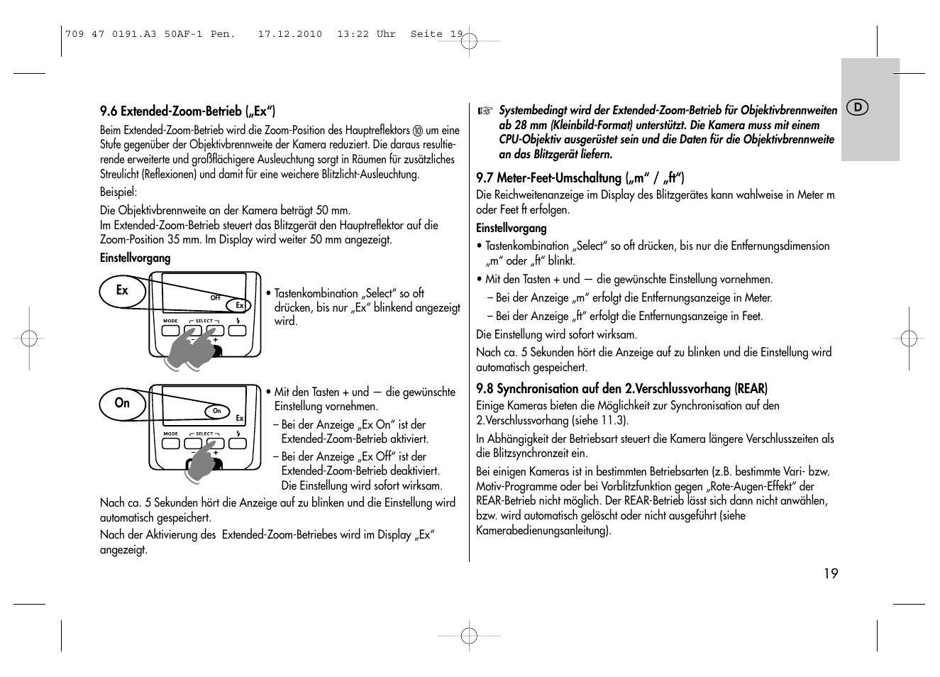 Metz MECABLITZ 50 AF-1 digital Pentax User Manual | Page 19 / 182