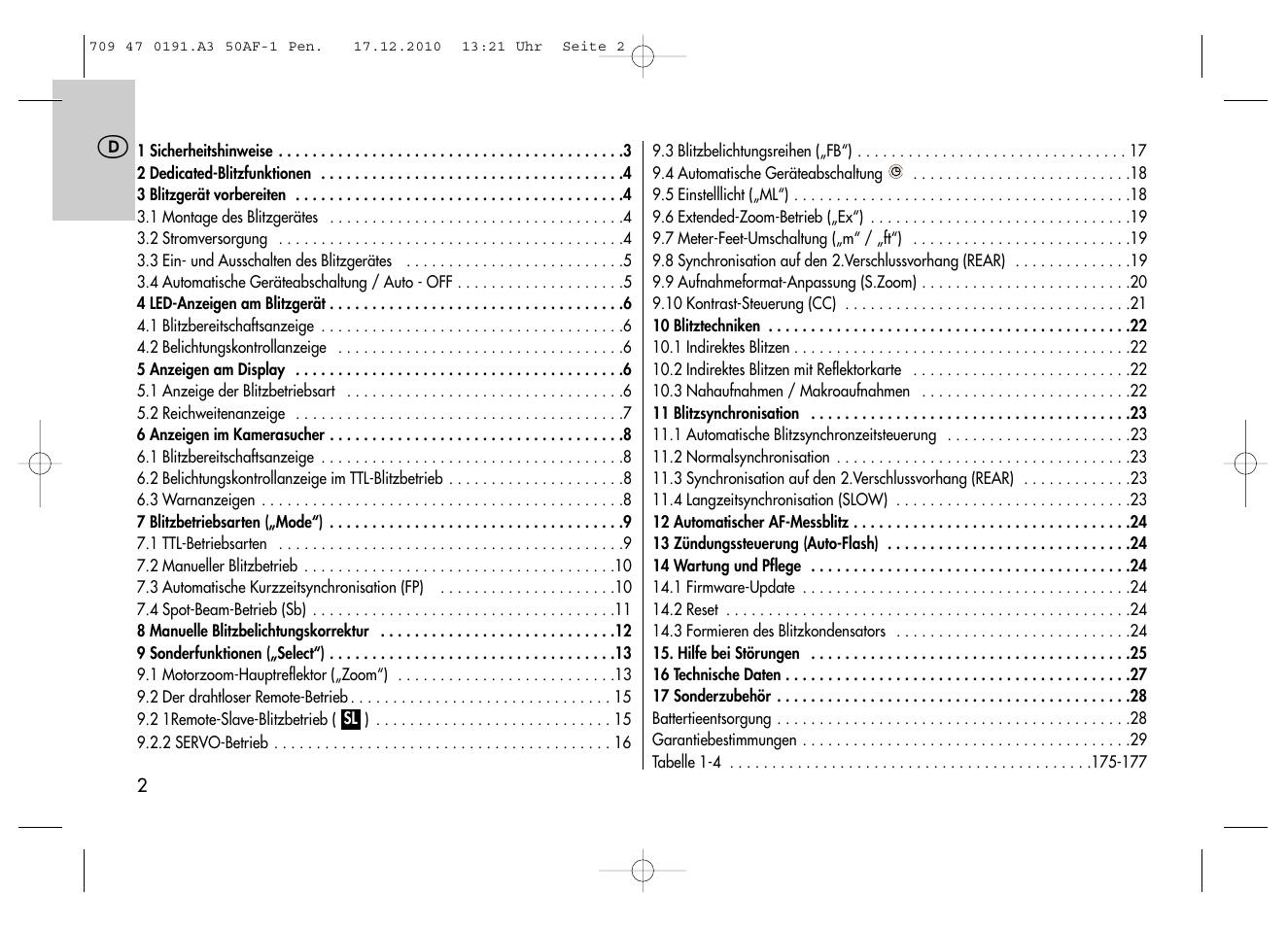 Metz MECABLITZ 50 AF-1 digital Pentax User Manual | Page 2 / 182