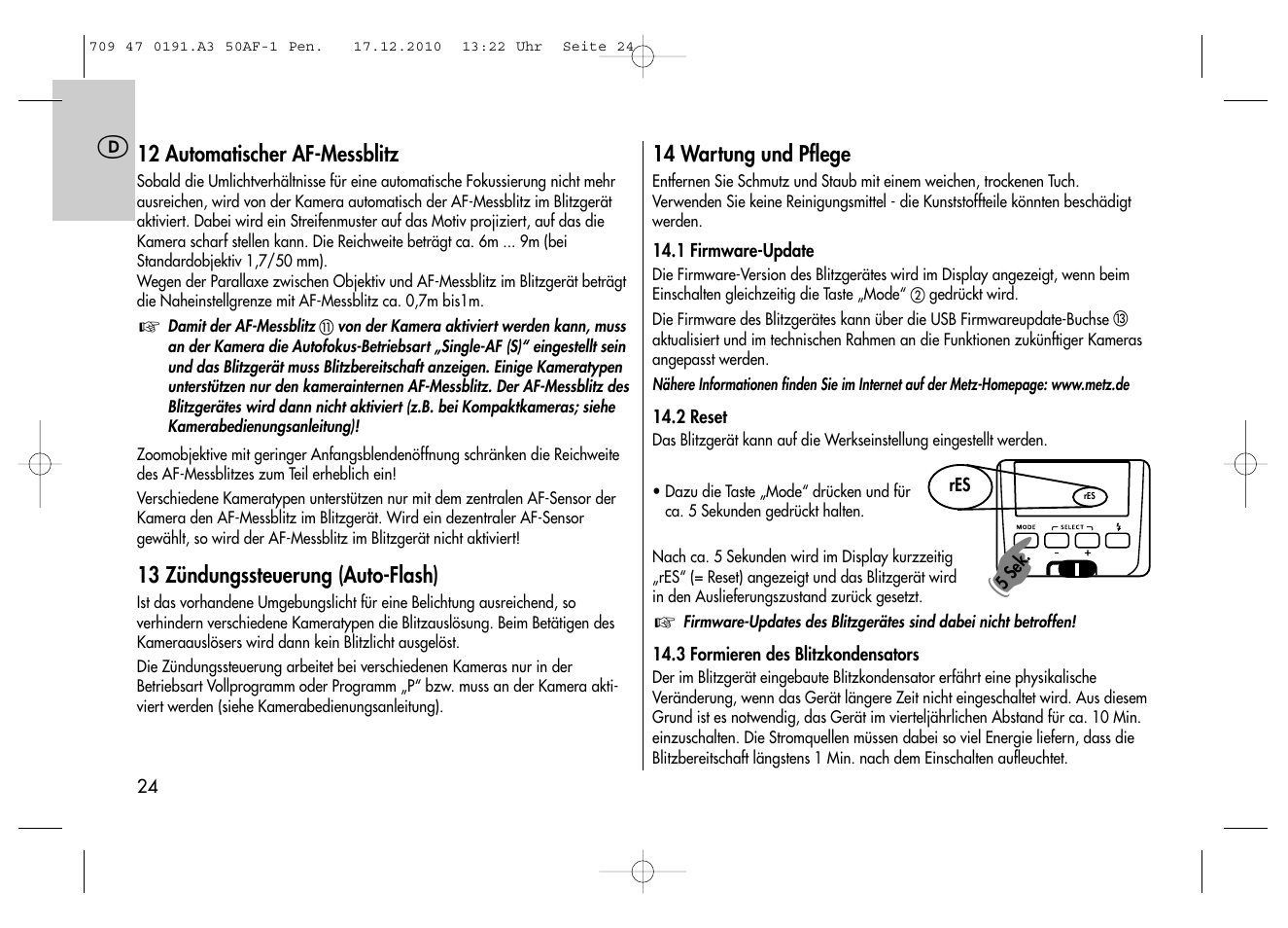 Metz MECABLITZ 50 AF-1 digital Pentax User Manual | Page 24 / 182