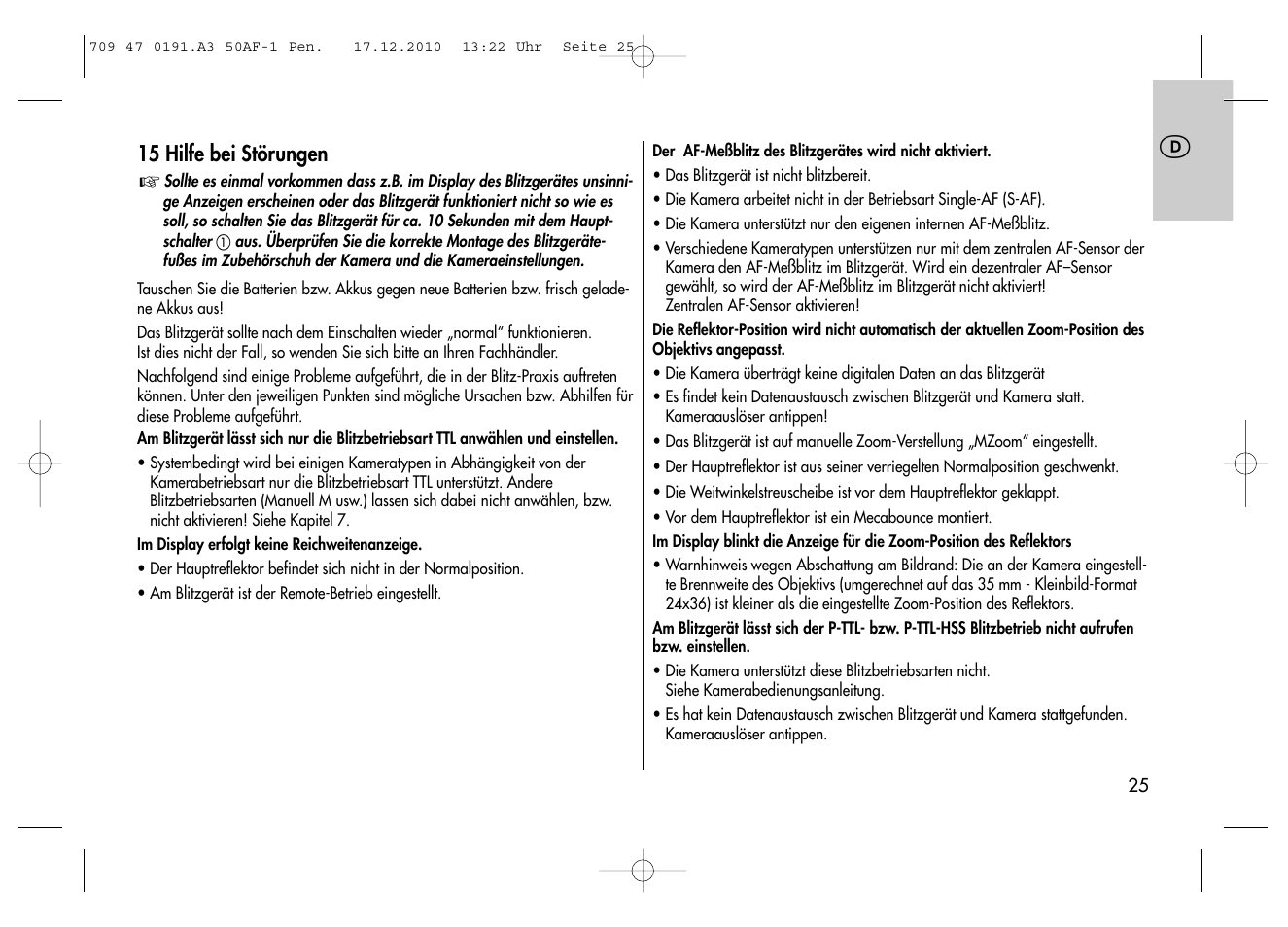 Metz MECABLITZ 50 AF-1 digital Pentax User Manual | Page 25 / 182
