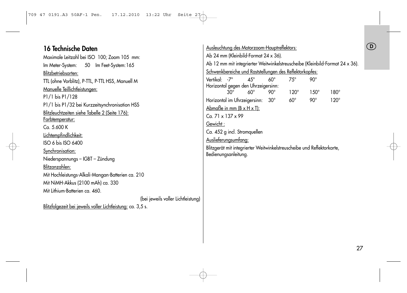 Metz MECABLITZ 50 AF-1 digital Pentax User Manual | Page 27 / 182