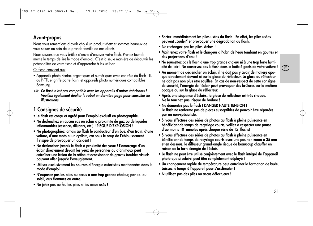 Metz MECABLITZ 50 AF-1 digital Pentax User Manual | Page 31 / 182