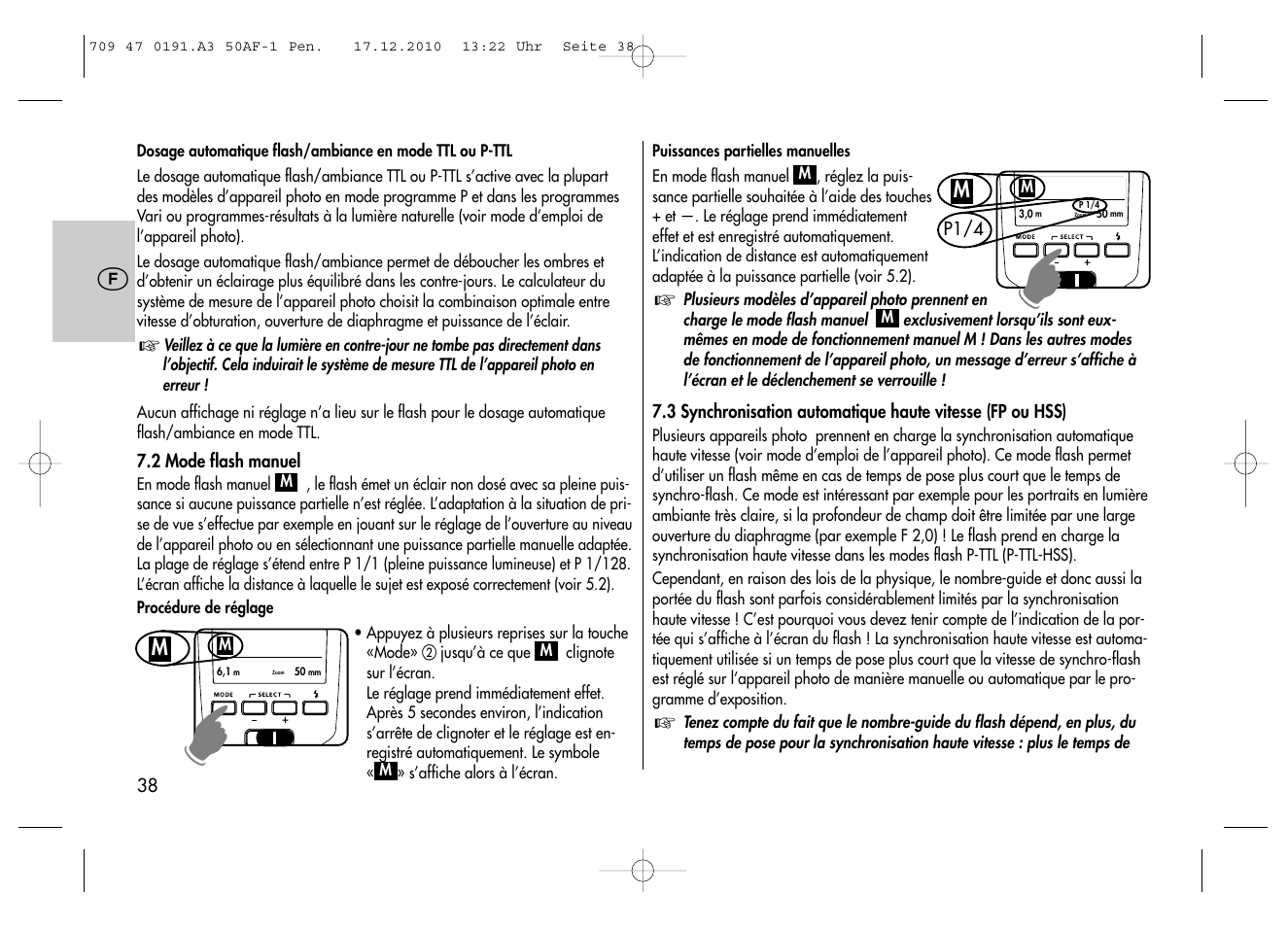 Metz MECABLITZ 50 AF-1 digital Pentax User Manual | Page 38 / 182