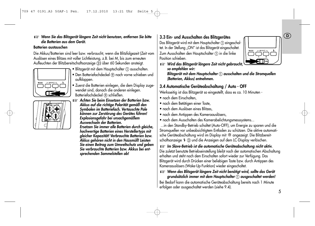 Metz MECABLITZ 50 AF-1 digital Pentax User Manual | Page 5 / 182