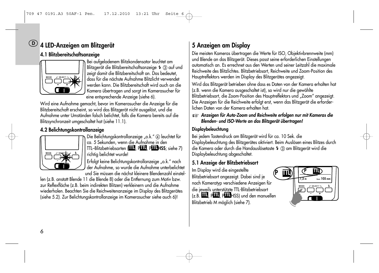 Metz MECABLITZ 50 AF-1 digital Pentax User Manual | Page 6 / 182