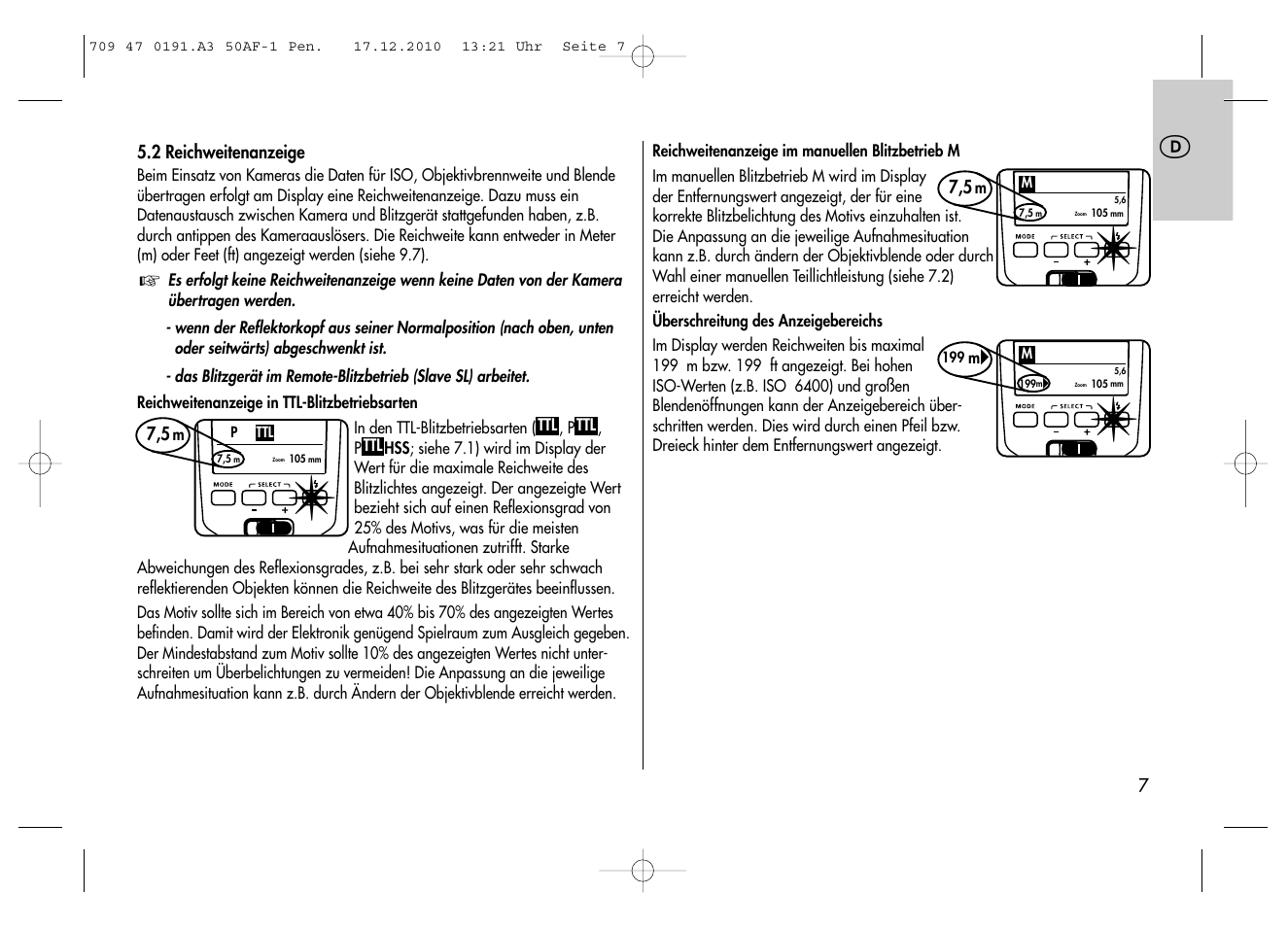 Metz MECABLITZ 50 AF-1 digital Pentax User Manual | Page 7 / 182