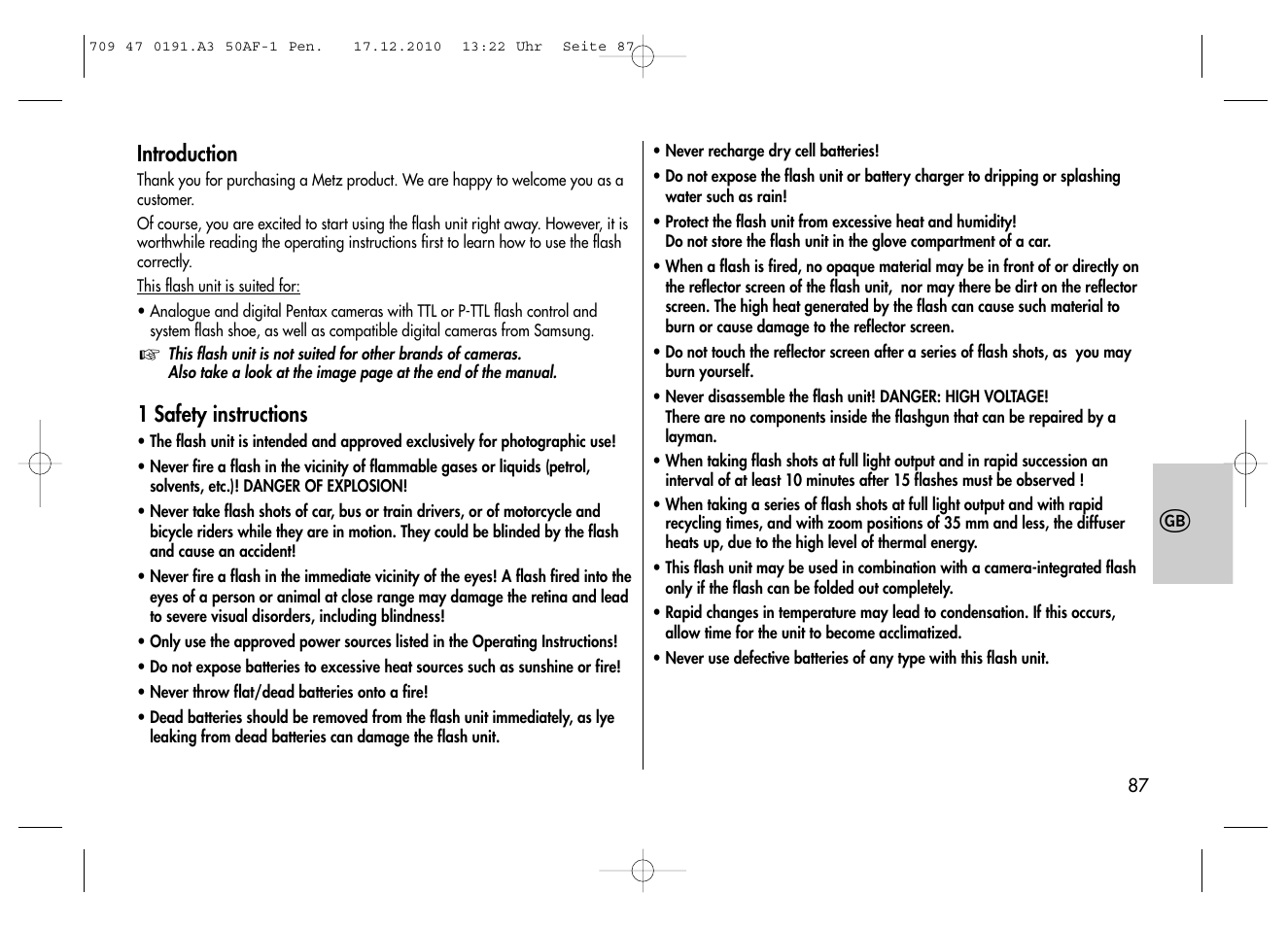Metz MECABLITZ 50 AF-1 digital Pentax User Manual | Page 87 / 182