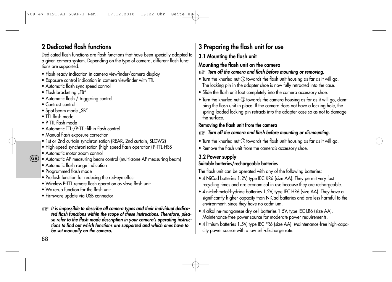 Metz MECABLITZ 50 AF-1 digital Pentax User Manual | Page 88 / 182