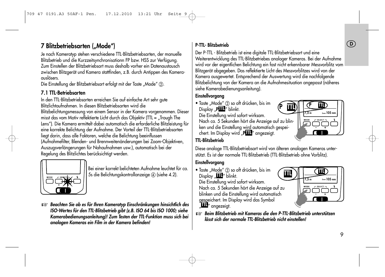 Metz MECABLITZ 50 AF-1 digital Pentax User Manual | Page 9 / 182