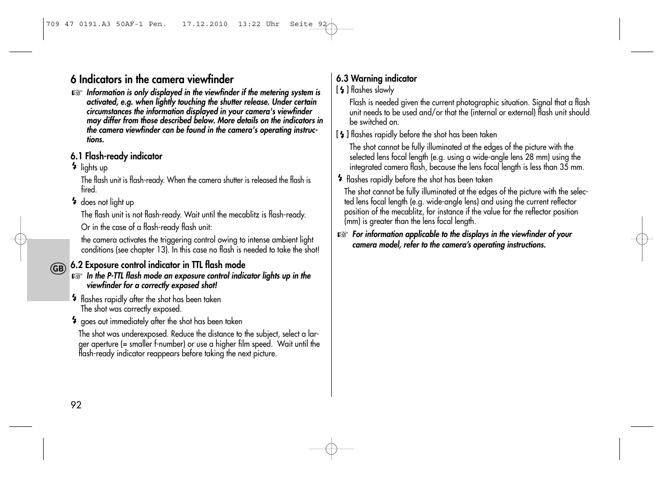 Metz MECABLITZ 50 AF-1 digital Pentax User Manual | Page 92 / 182