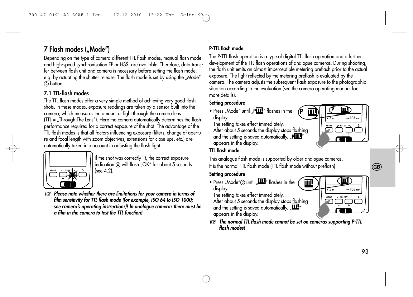 Metz MECABLITZ 50 AF-1 digital Pentax User Manual | Page 93 / 182