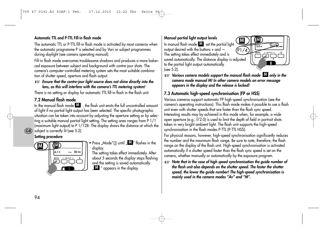 Metz MECABLITZ 50 AF-1 digital Pentax User Manual | Page 94 / 182