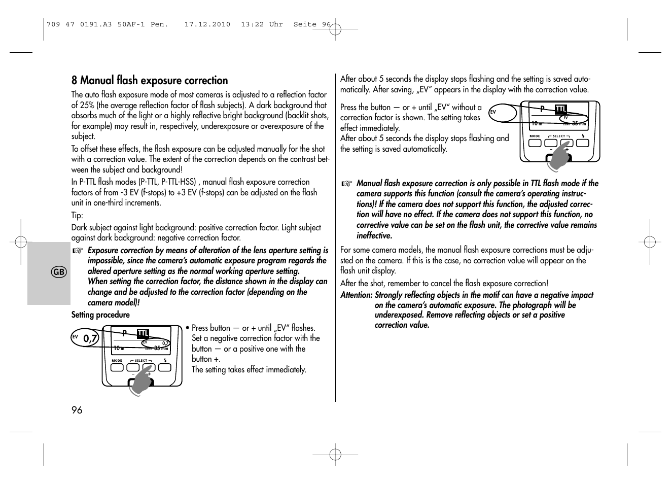 Metz MECABLITZ 50 AF-1 digital Pentax User Manual | Page 96 / 182