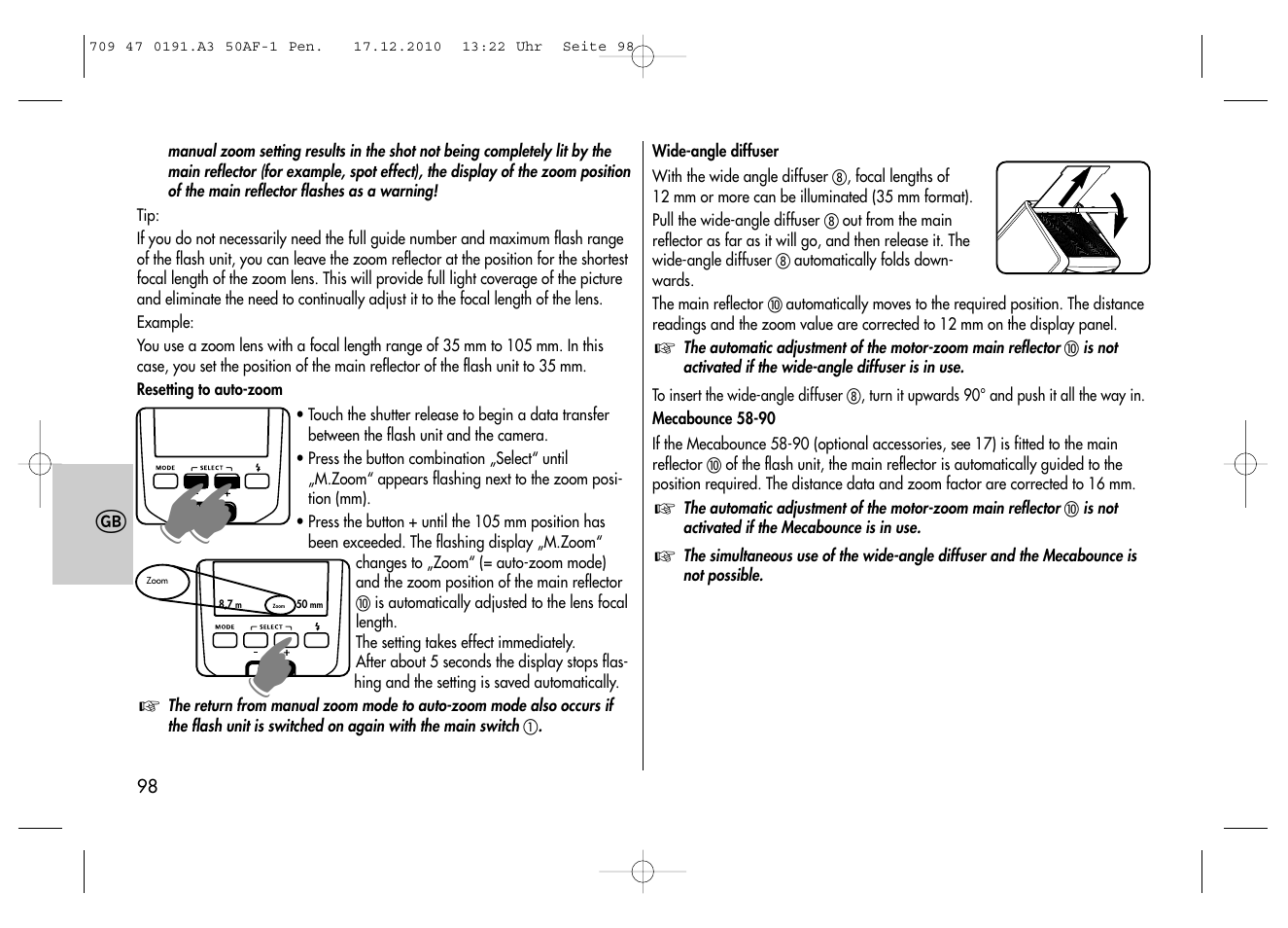 Metz MECABLITZ 50 AF-1 digital Pentax User Manual | Page 98 / 182