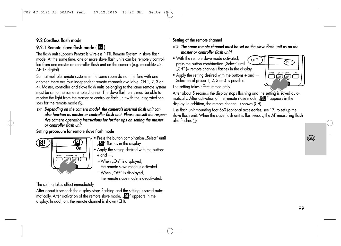 Metz MECABLITZ 50 AF-1 digital Pentax User Manual | Page 99 / 182