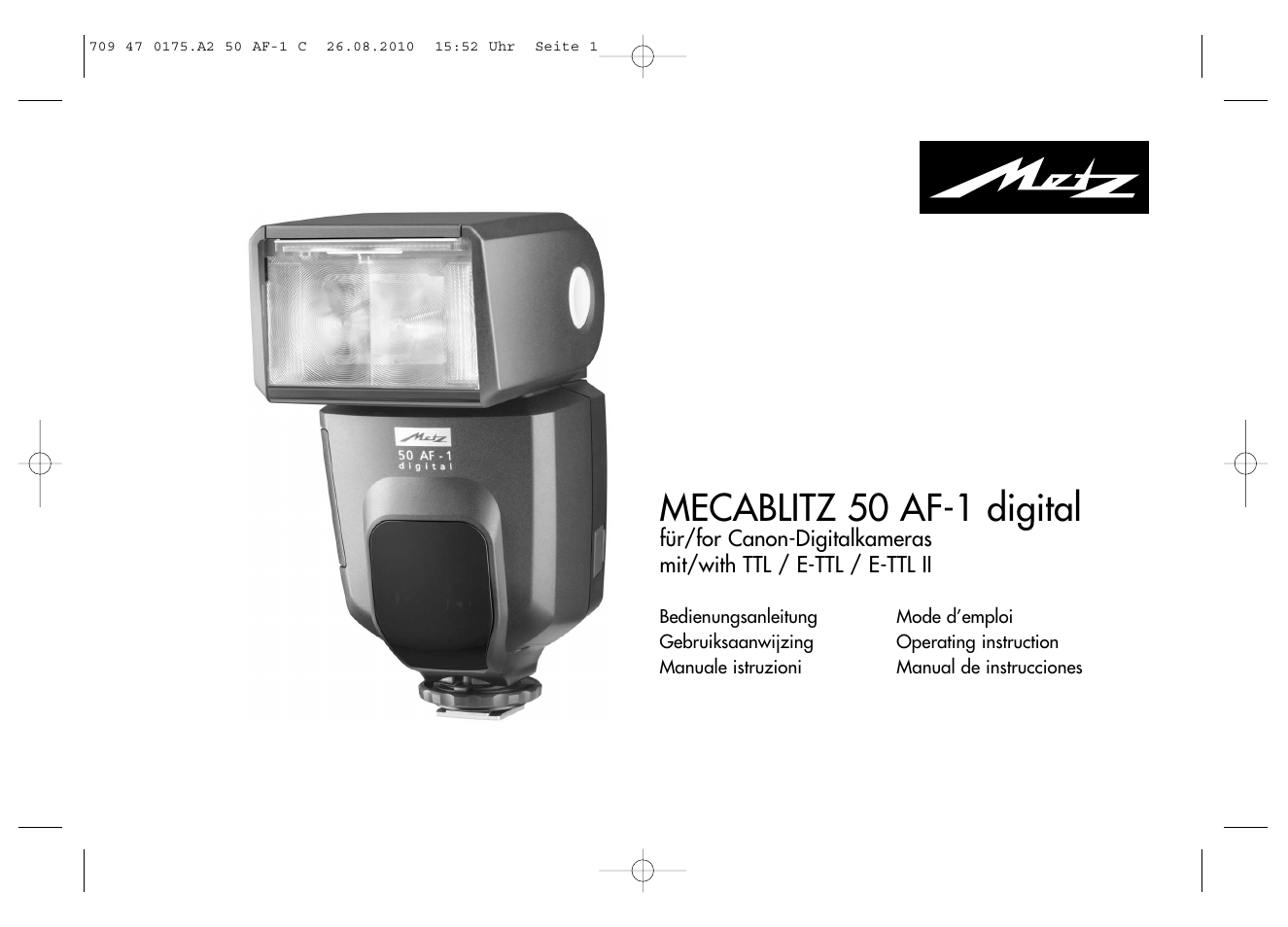 Metz MECABLITZ 50 AF-1 digital Canon User Manual | 174 pages