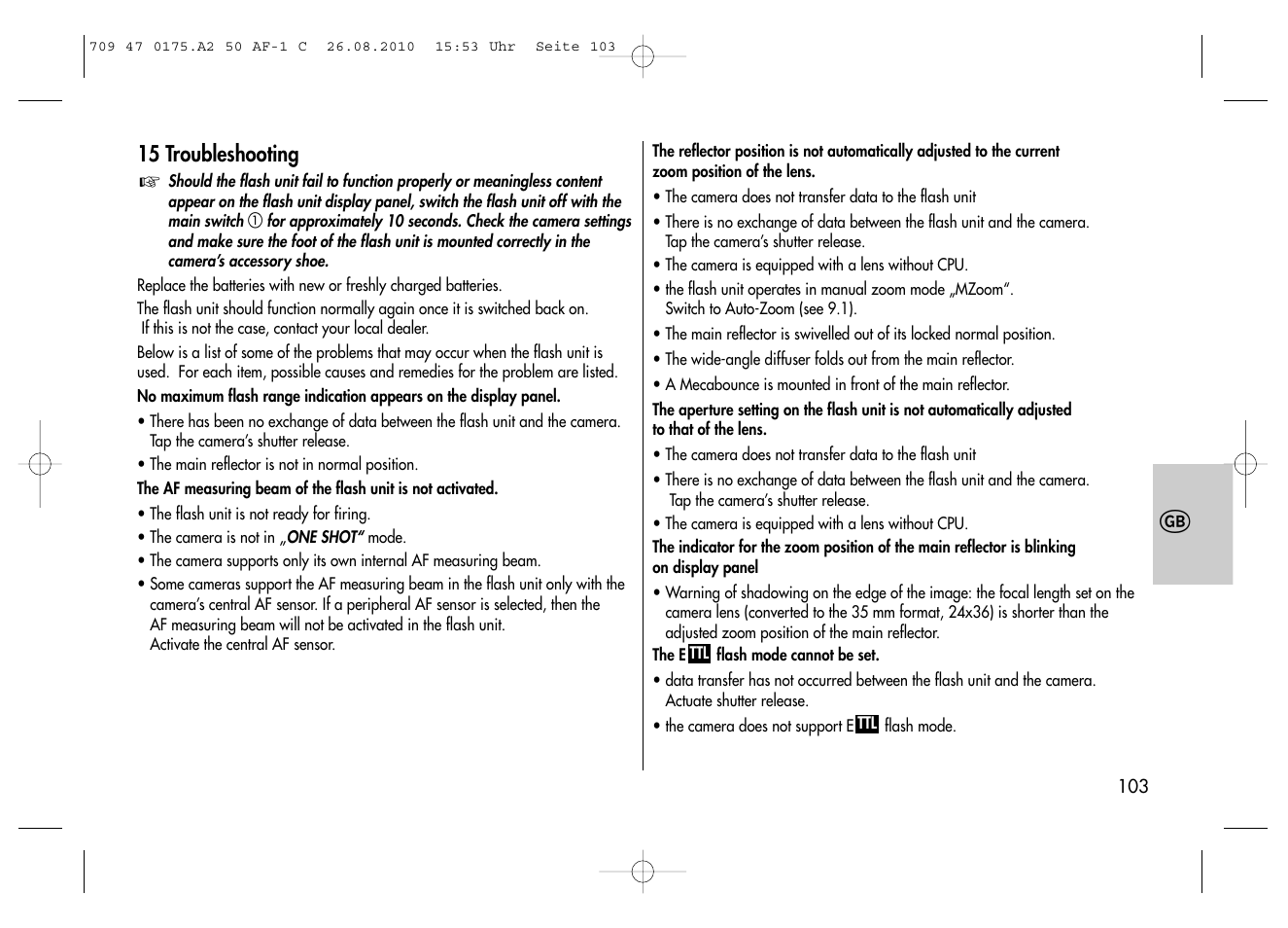 Metz MECABLITZ 50 AF-1 digital Canon User Manual | Page 103 / 174