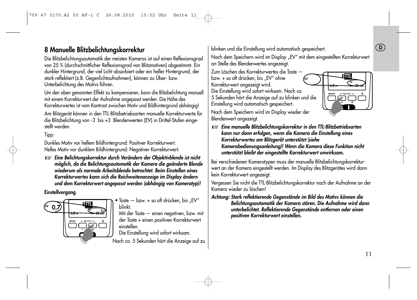 Metz MECABLITZ 50 AF-1 digital Canon User Manual | Page 11 / 174
