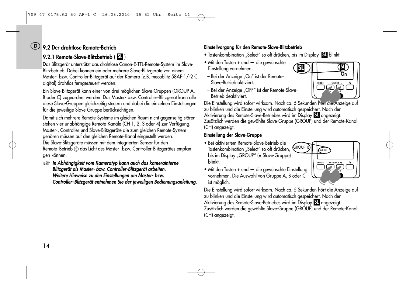 Metz MECABLITZ 50 AF-1 digital Canon User Manual | Page 14 / 174